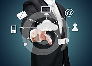 Businessman hand touch cloud computing concept