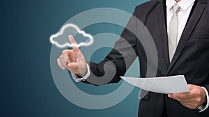 Businessman hand touch cloud computing concept