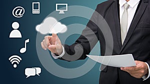 Businessman hand touch cloud computing concept