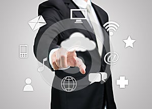 Businessman hand touch cloud computing concept