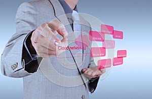 Businessman hand touch a Cloud Computing diagram on the new comp