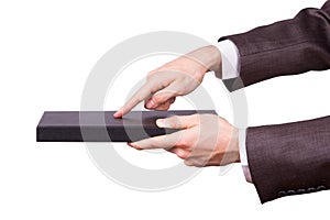 Businessman Hand Touching Book as Tablet