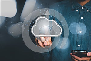 Businessman hand touching cloud computing concept