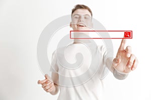 Businessman hand touching empty virtual screen