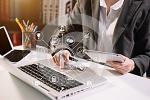 Businessman hand using tablet, mobile p payments online shopping, omni channel, digital tablet.