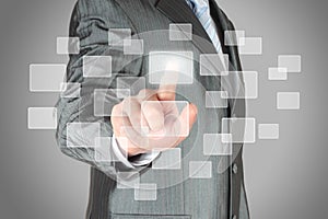 Businessman with hand using virtual inteface