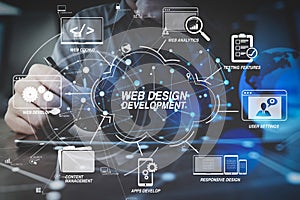 businessman hand working with modern digital tablet computer in