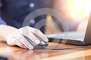 businessman hand working with new modern computer and business strategy as concept