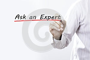 Businessman hand writing Ask an expert with marker, Business con