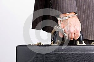 Businessman handcuffed to briefcase