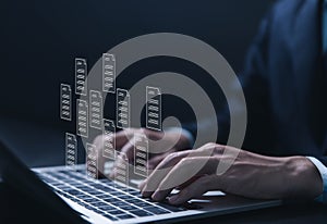 businessman handling electronic documents The concept of efficient access to a company's online business document database.