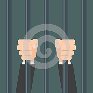 Businessman hands behind bars