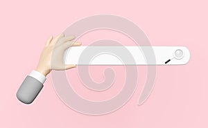 Businessman hands holding blank search bar with magnifying glass  isolated on pink background ,minimal web search engine or web