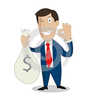 Businessman hands holding money bag