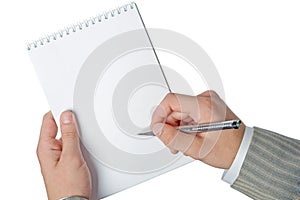 Businessman hands holding notepad