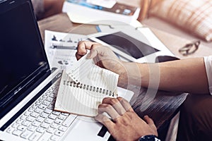 Businessman hands rip paper. Bad working unsuccessful, no idea, fail concept