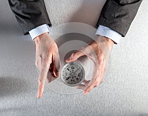 Businessman hands showing the corporate direction or way forward