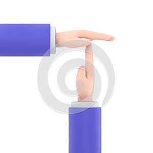Businessman hands signaled a break from work. Gesture hands time-out isolated . 3D illustration flat design style