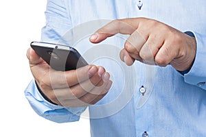 Businessman Hands Smartphone Working Touching Isolated