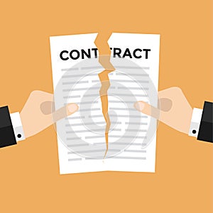 Businessman hands tearing apart contract document