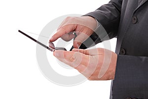 Businessman hands with touch pad
