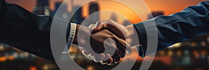 Businessman handshake for success deal in business merger and acquisition. AI Generated