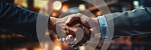 Businessman handshake for success deal in business merger and acquisition. AI Generated