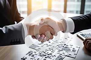 Businessman handshake for the teamwork of business merger and acquisition, AI Generative