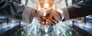 Businessman handshake for teamwork of business merger and acquisitionsuccessful negotiatehand shaketwo businessman shake hand with