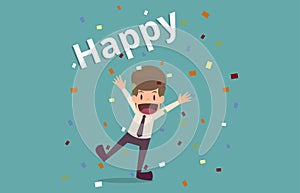 Businessman with happiness celebrating success.cartoon of business success is the concept of the man characters business,the mood