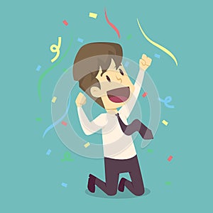 Businessman happy in celebration success.cartoon of business,employee success is the concept of the man characters business, can