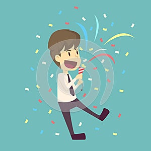 Businessman happy in celebration success.cartoon of business,employee success is the concept of the man characters business, can