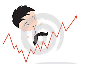 Businessman happy to walk and running up on the red arrow trend, road to success, presented in form