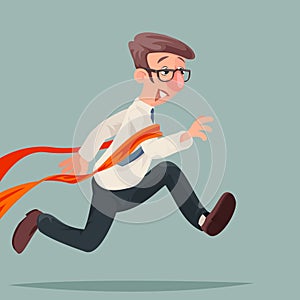 Businessman happy winner runner crosses marathon finish red line achievement sprint running cartoon design vector