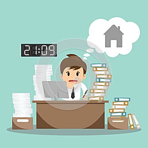 Businessman hard work on office vector illustration