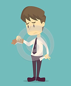 Businessman has no money.cartoon of business,employee unsuccess is the concept of the man characters business, the mood of people