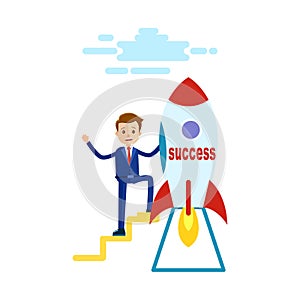 Businessman has Reached Success Goes to Rocket