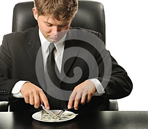 The businessman having dinner dollars