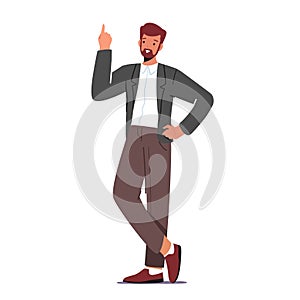 Businessman Having Great Inspiration Insight, Creative Idea. Business Man Holding Index Finger Up, Eureka, Task Solution