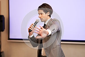 Businessman having speech during conference