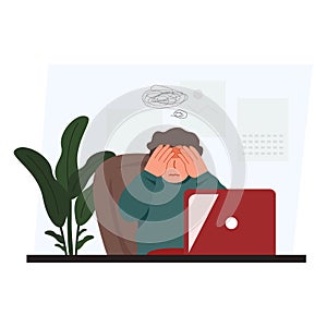 Businessman headache from overworked. Stress, Overthinking, Tired concept. Vector illustration.