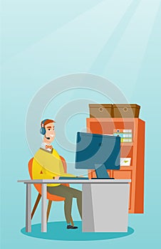 Businessman with headset working at office.