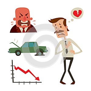 Businessman heart risk man heart attack stress infarct vector illustration smoking drinking alcohol harmful depression