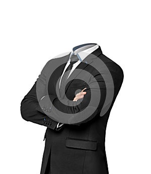 Businessman without heat on white background. Empty business suit concept