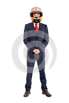 Businessman with helmet isolated in white