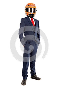 Businessman with helmet isolated in white