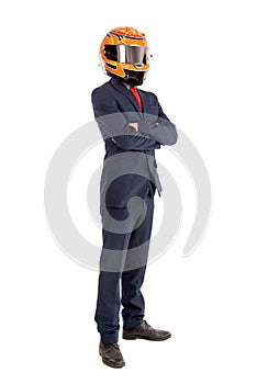 Businessman with helmet isolated in white