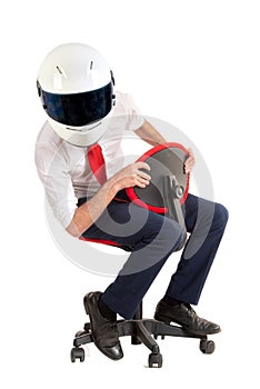 Businessman with helmet racing