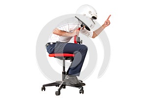 Businessman with helmet racing