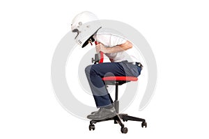 Businessman with helmet racing